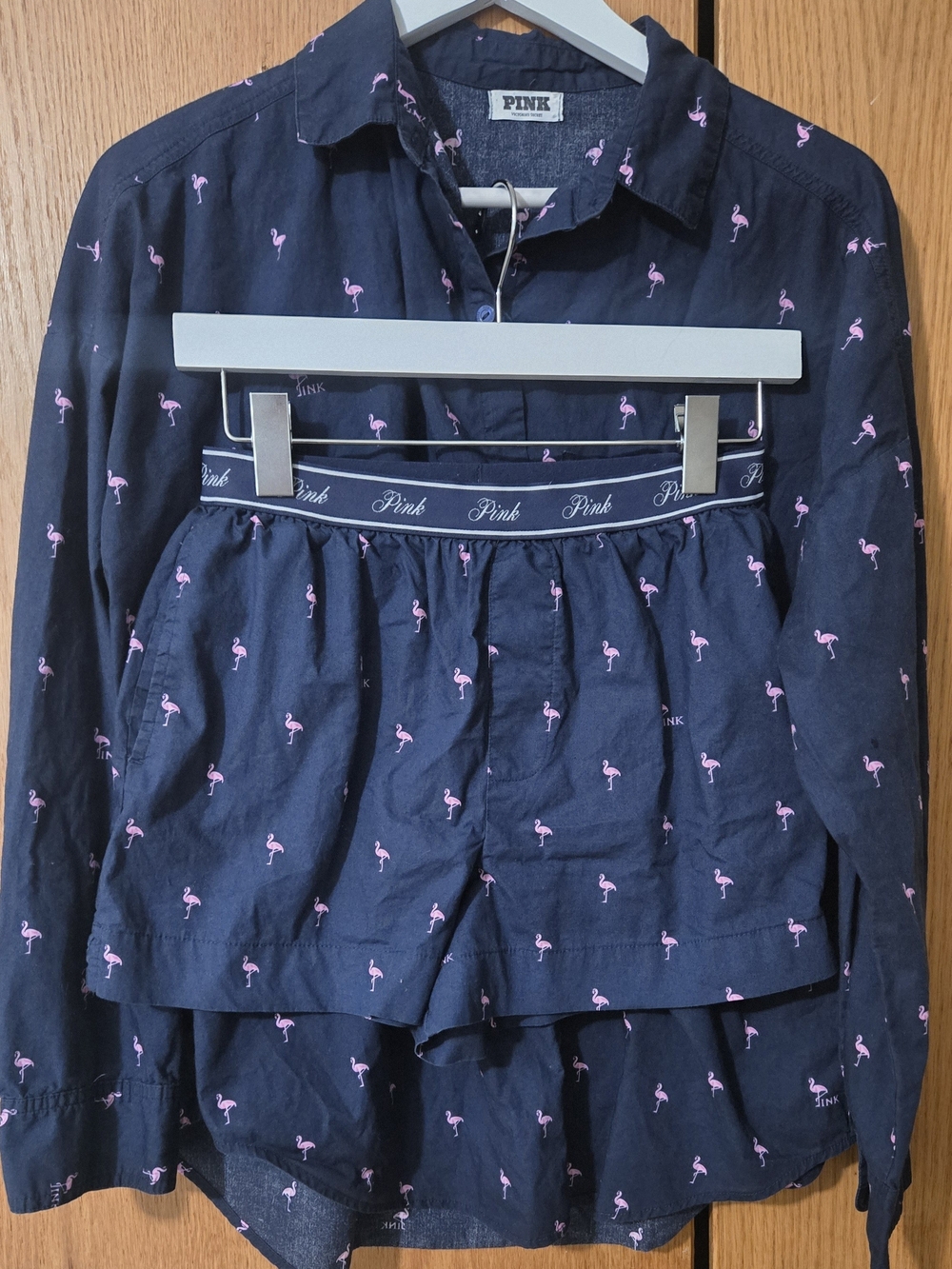 PINK Victoria's Secret Navy Shirt & Shorts Set with Pink Flamingo Print